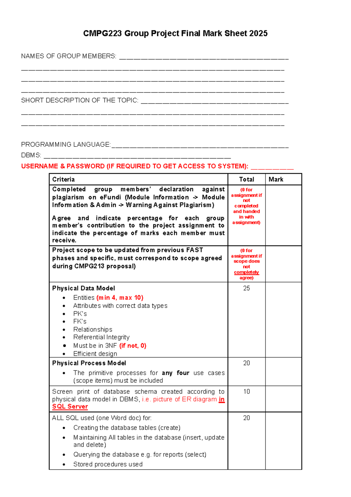 CMPG223 Group Project Final Marksheet 2025 - Studocu