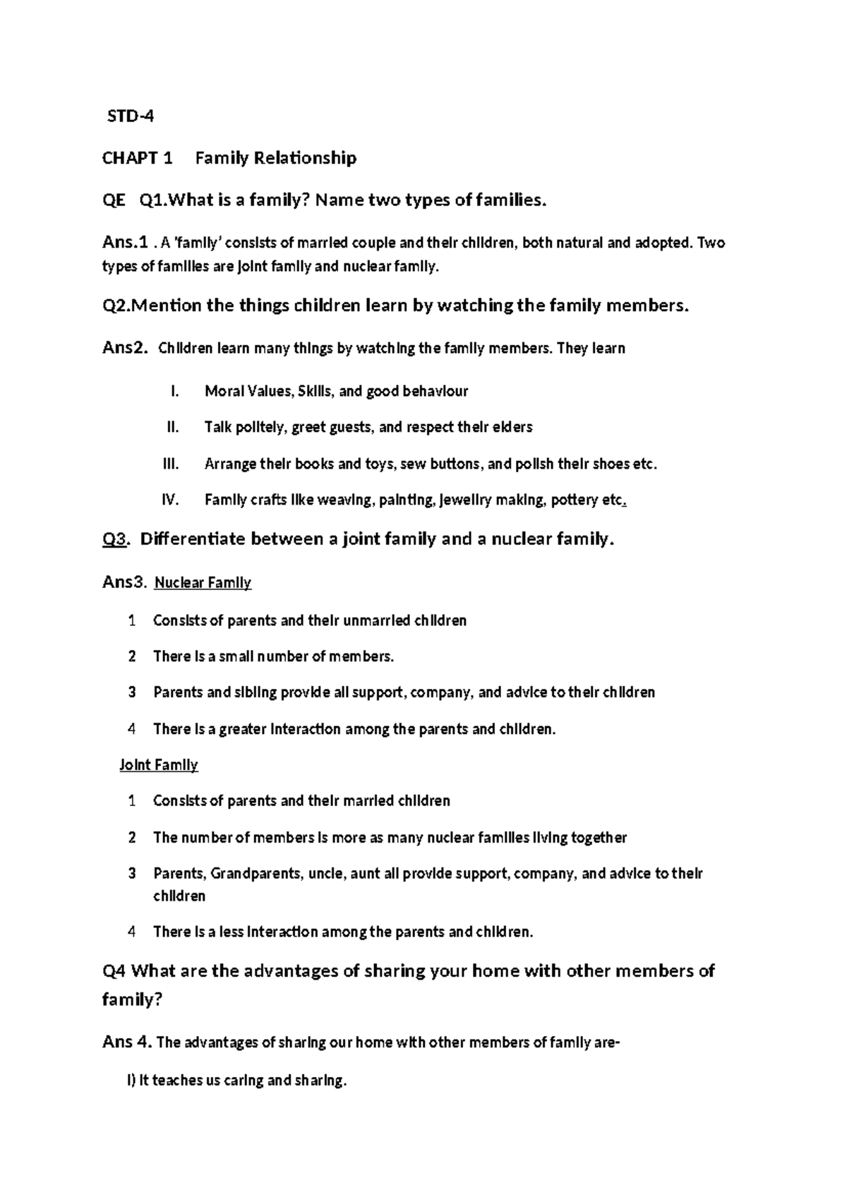 CHAPT 1 Family Relationship QA: Types & Learning in Families - Studocu