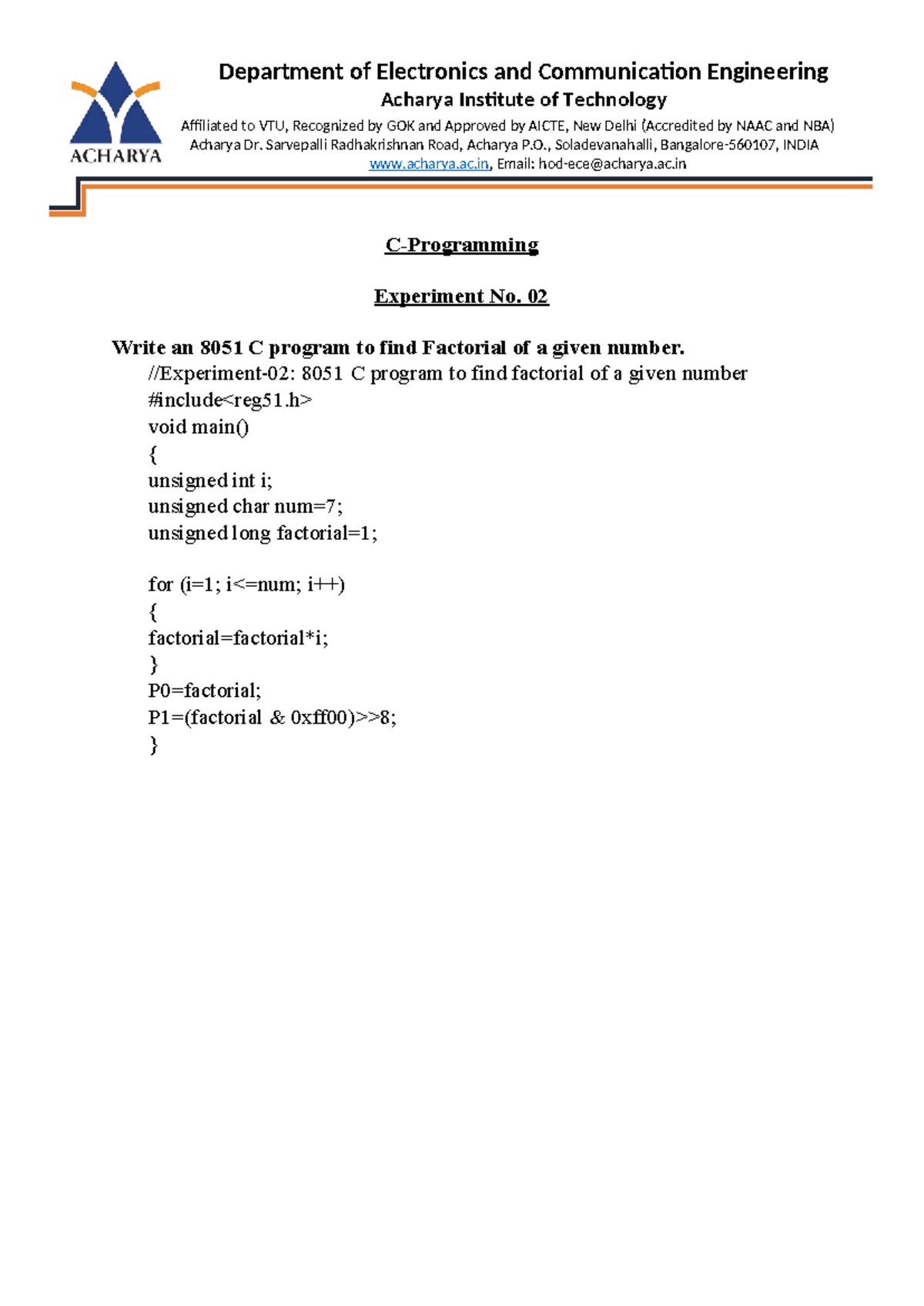 C programming-Experiment-02 - Department of Electronics and ...