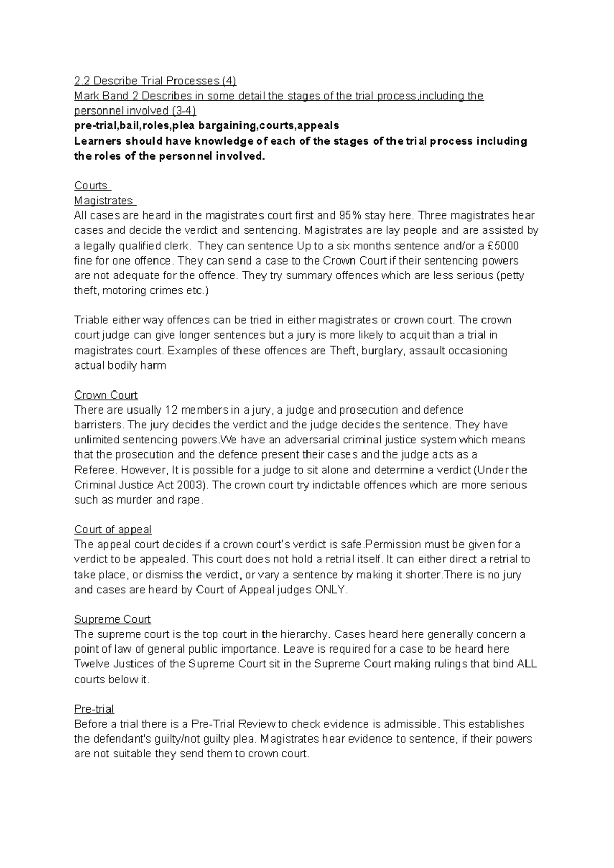 2.2 Trial Processes Overview - WJEC Criminology Unit 4 Assessment - Studocu