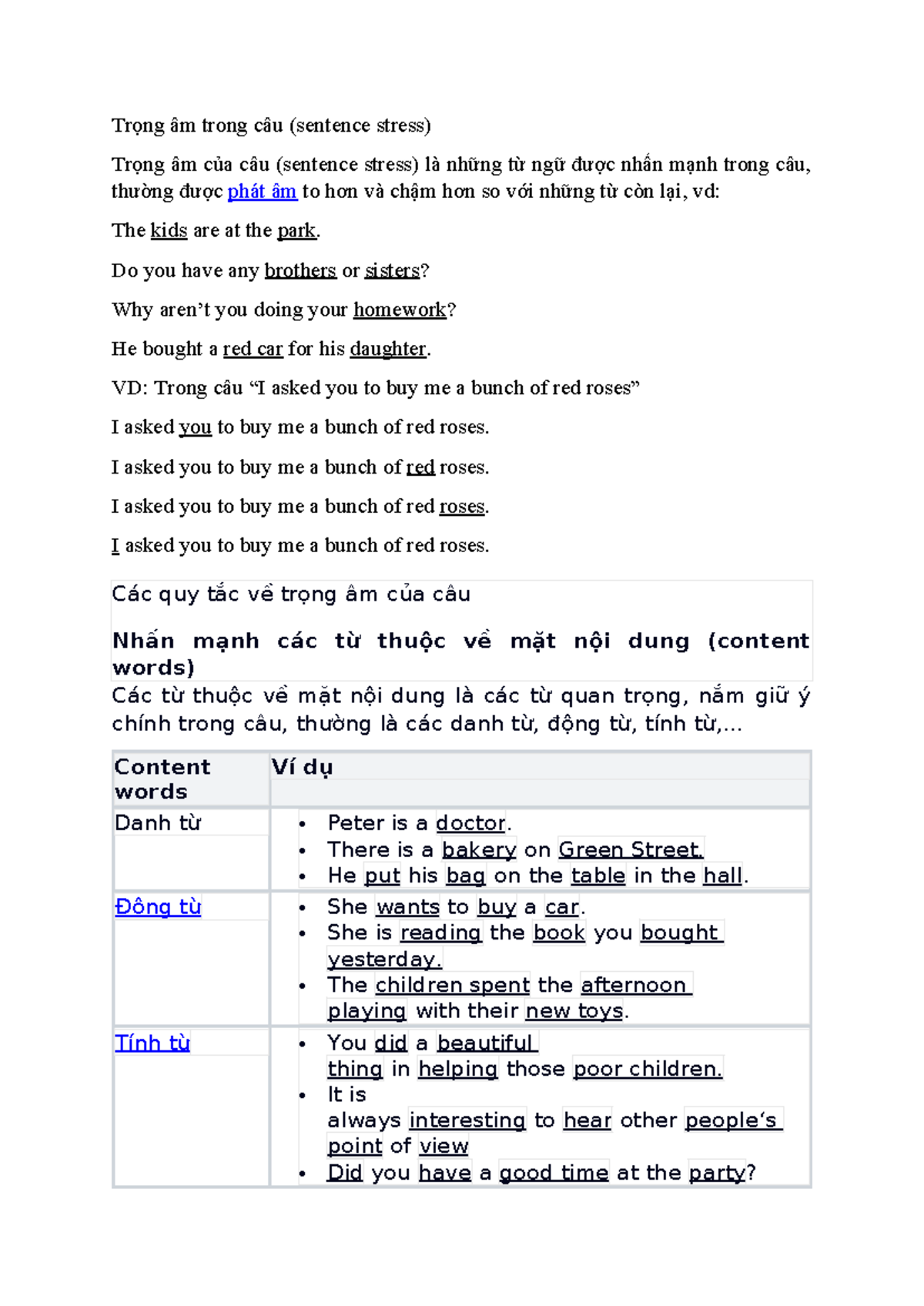 Sentence Stress (Trọng Âm Trong Câu) - Key Rules and Examples - Studocu