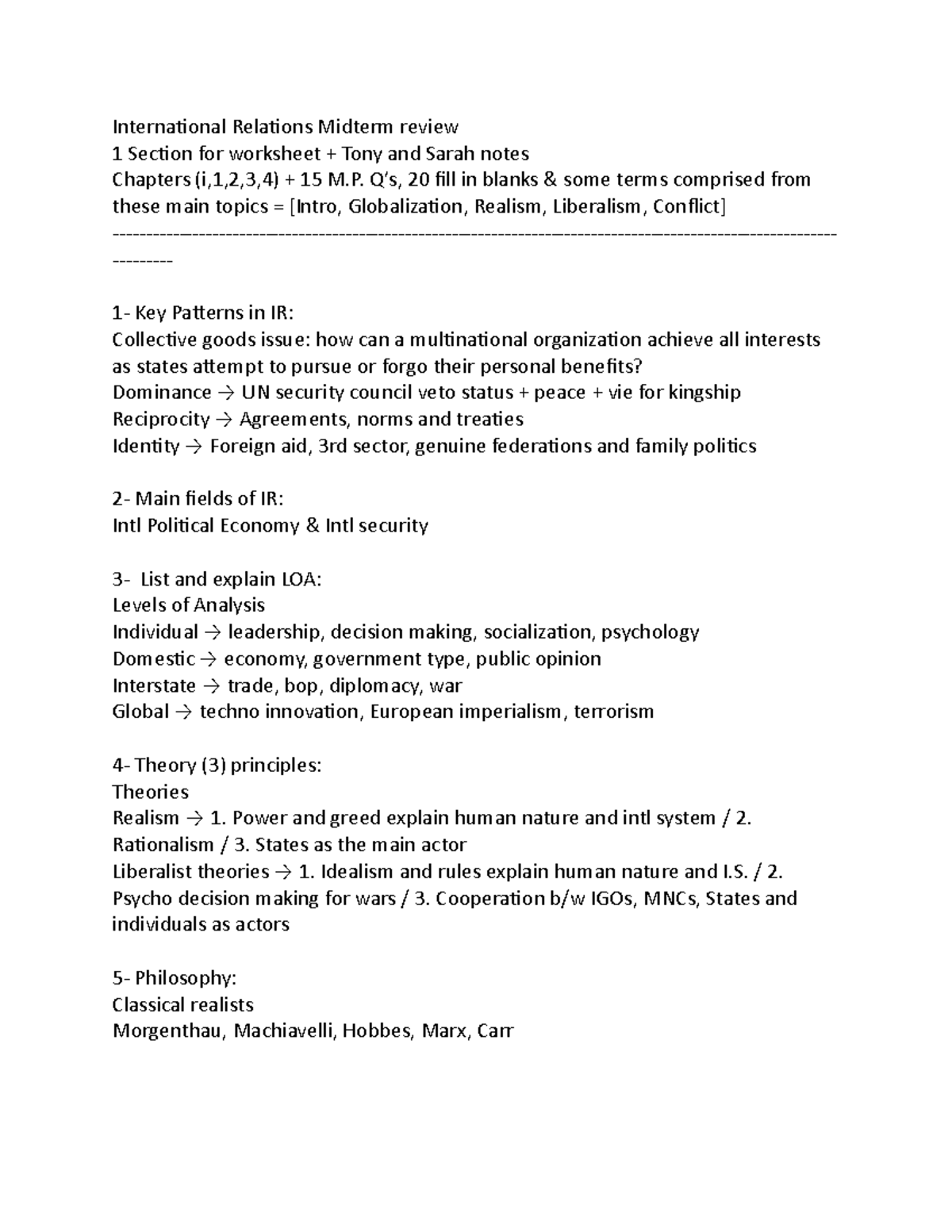 IR 101: Midterm Review with Key Concepts & Theories Analysis - Studocu