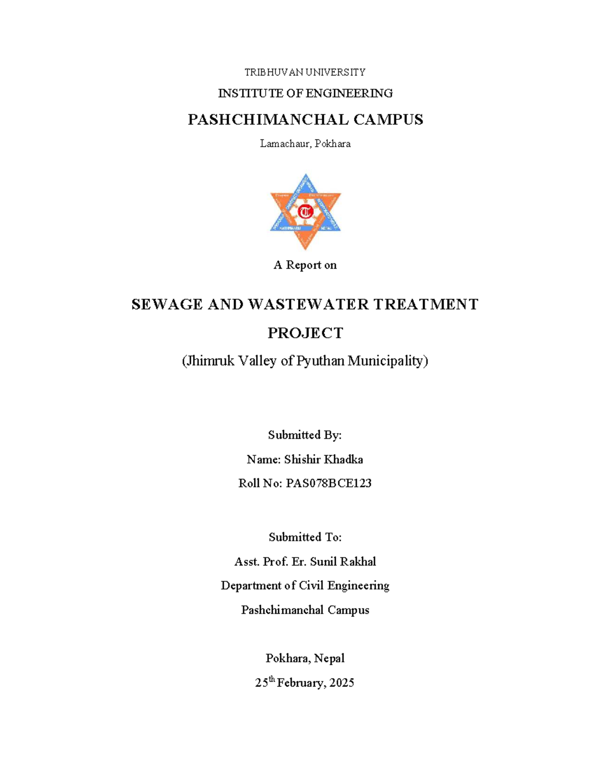 Sewage & Wastewater Treatment Project Report (PAS078BCE) - Studocu