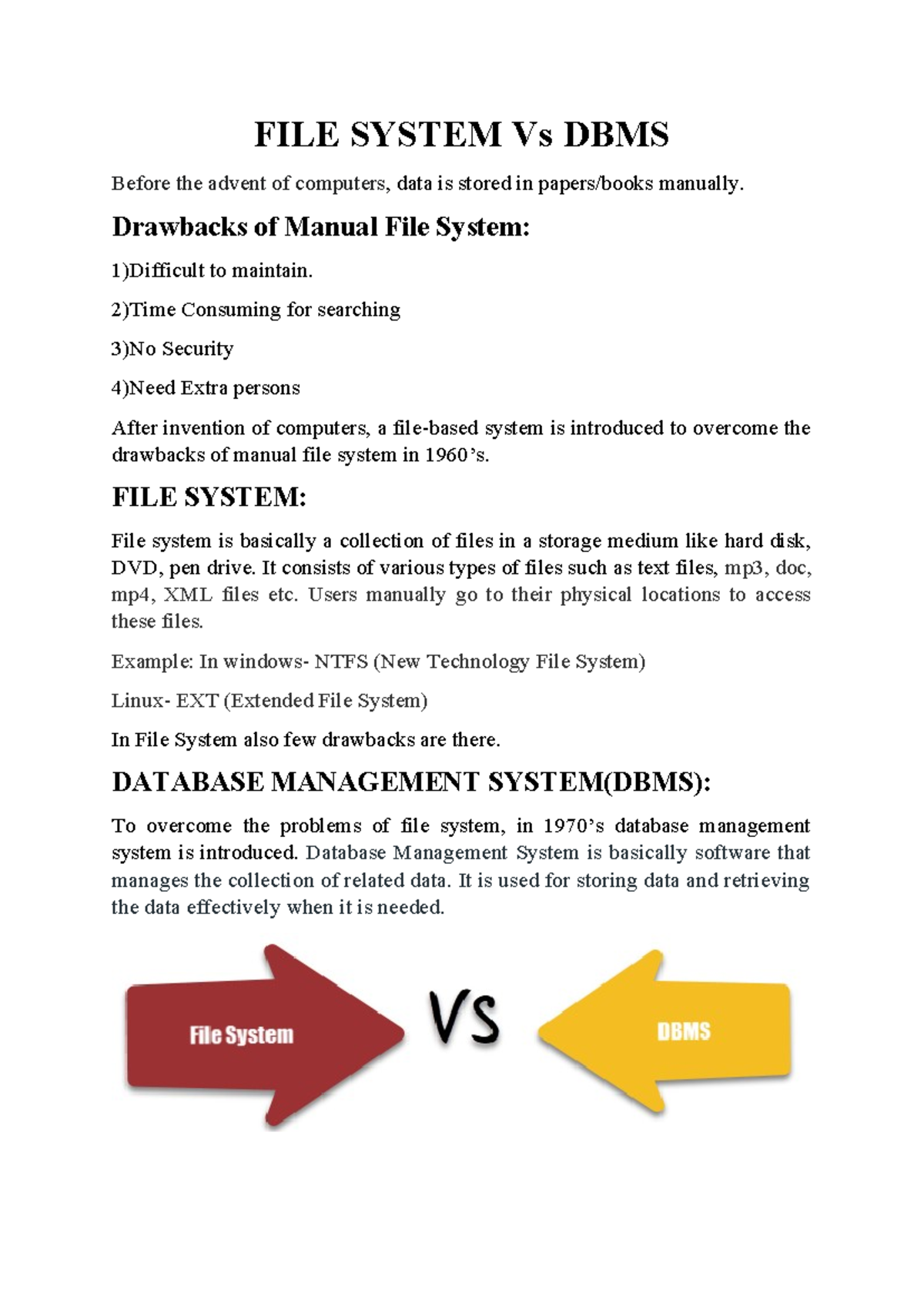 3. FILE SYSTEM vs DBMS: A Comparative Analysis of Data Management - Studocu