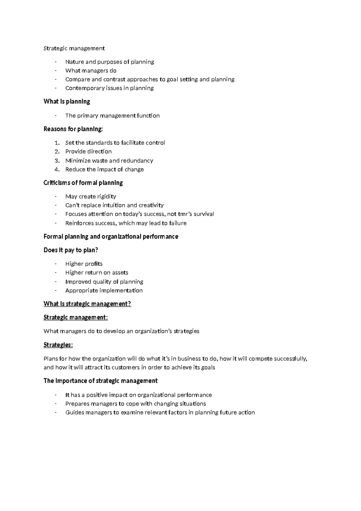 Strategic Management Concepts and Planning Approaches Overview - Studocu