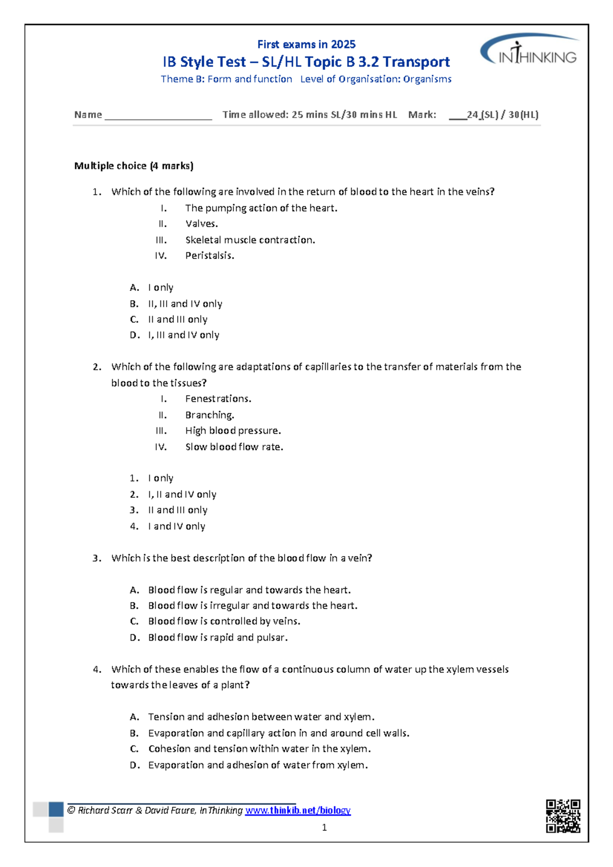 B3.2 Transport - IB Style Test Notes for Biology HL 2025 - Studocu