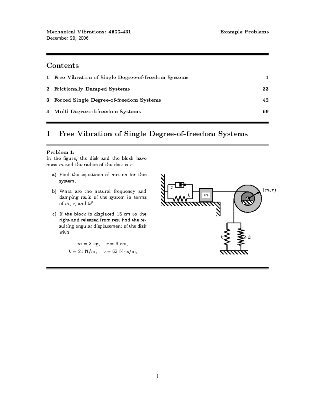 Mechanical Vibrations 4600-431 Example Problems and Solutions - Studocu
