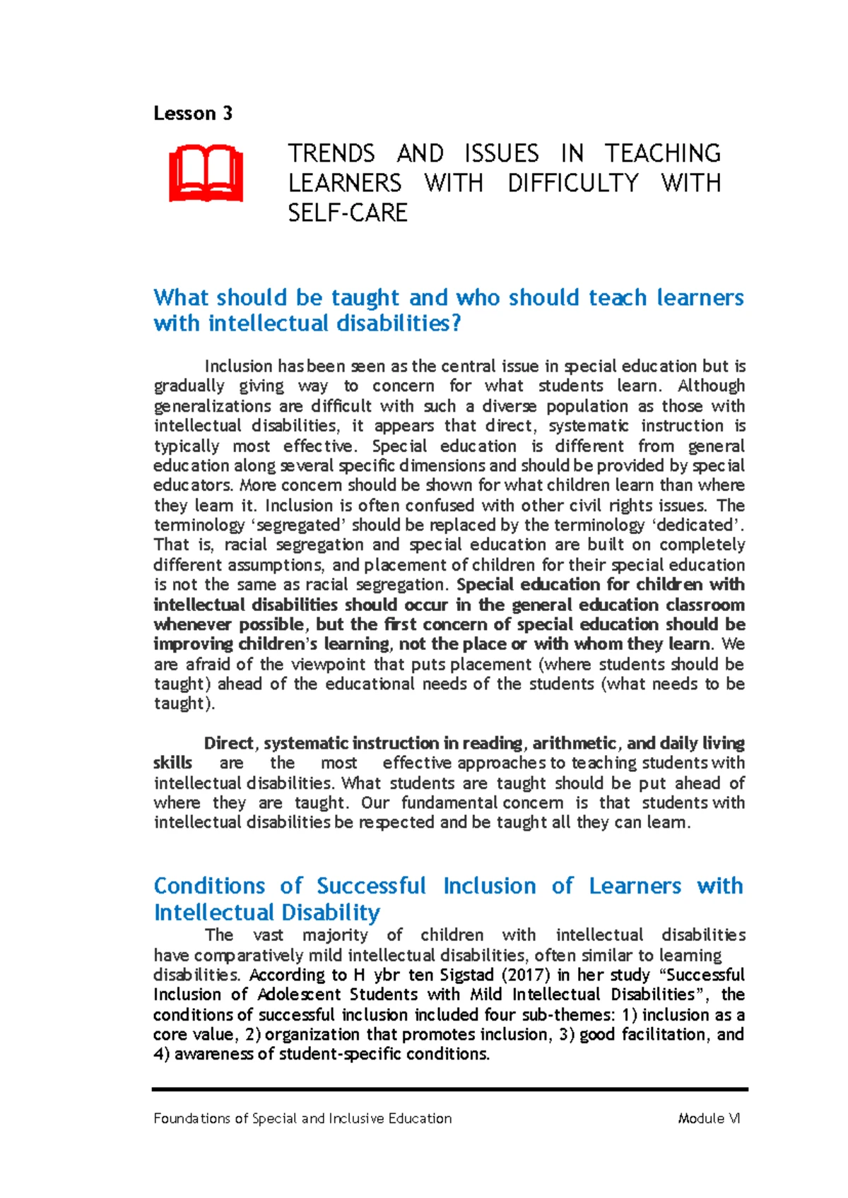 Module 5 Lesson 2: Strategies for Teaching Learners with Focus Issues ...