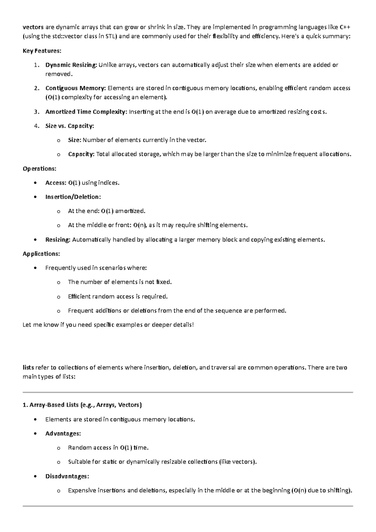 Vectors and Lists: Key Features and Operations in C++ Programming - Studocu