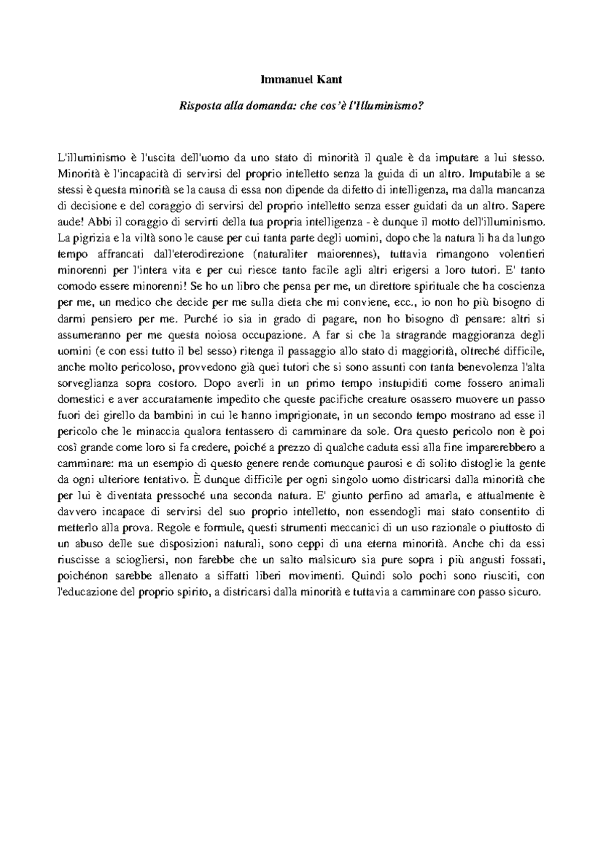 kant che cos è l illuminismo