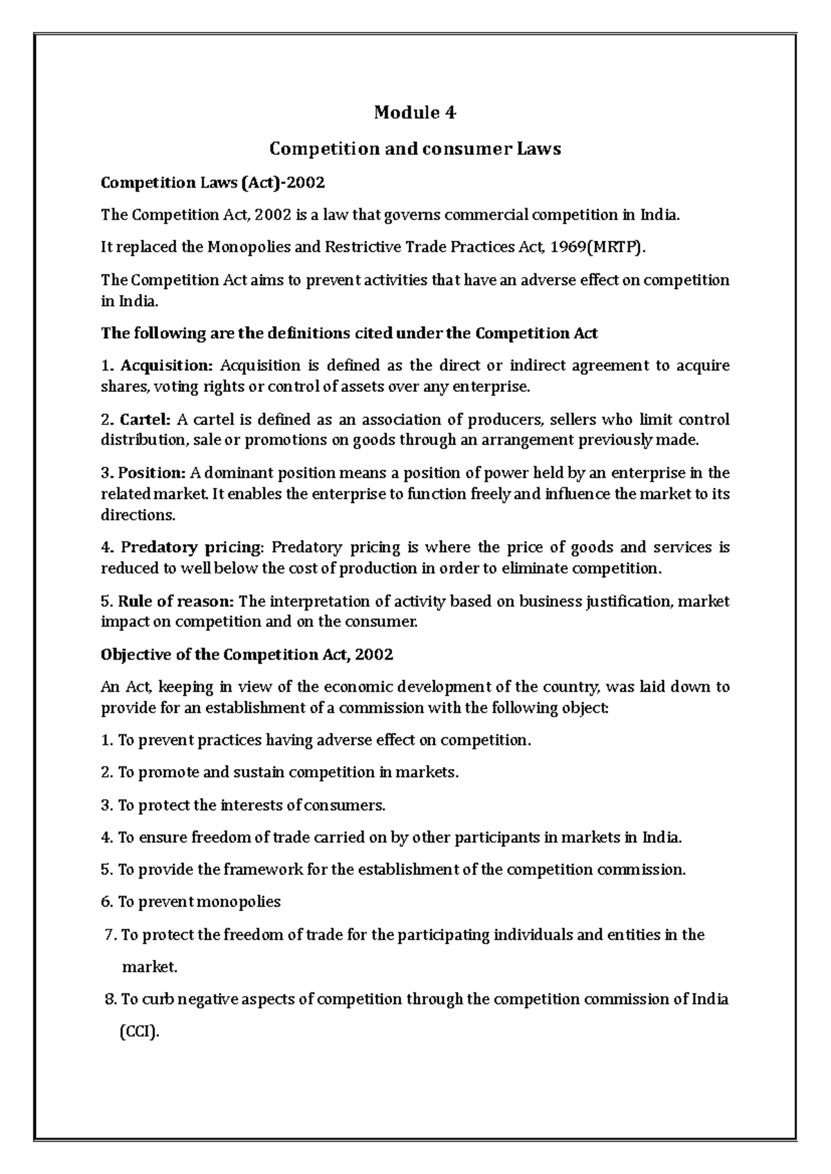 BR 4: Competition & Consumer Laws - Overview of Key Provisions - Studocu