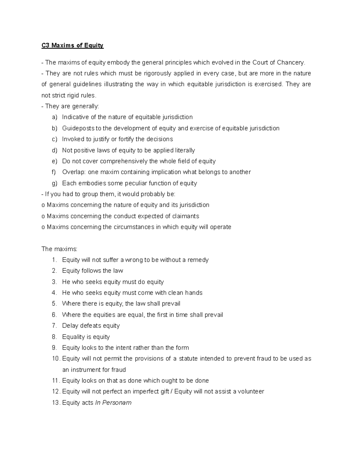 Maxims of Equity: Key Principles and Case Studies C3 - Studocu