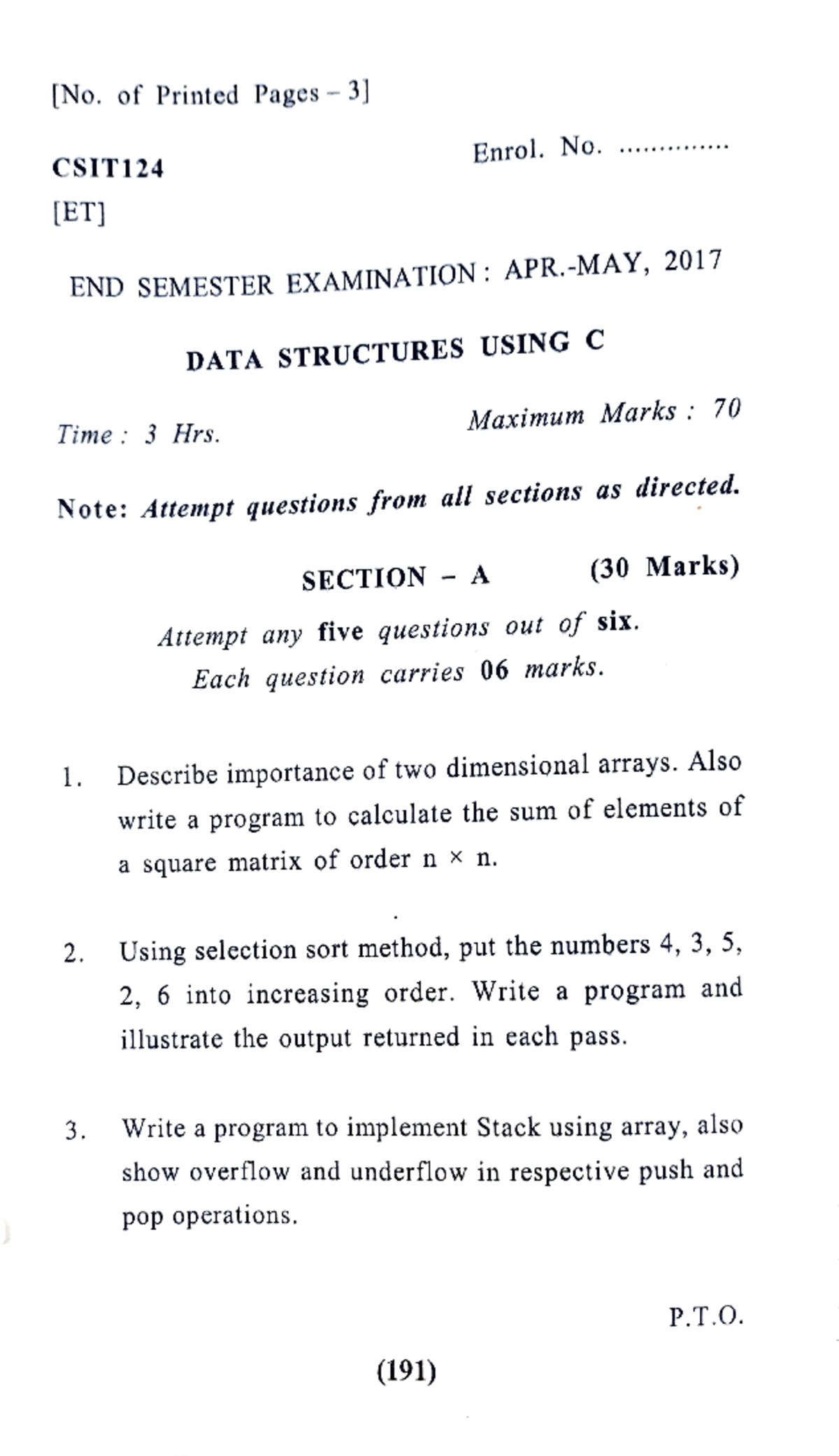 Data Structures Using C: Previous Year Question Papers (MCA201) - Studocu
