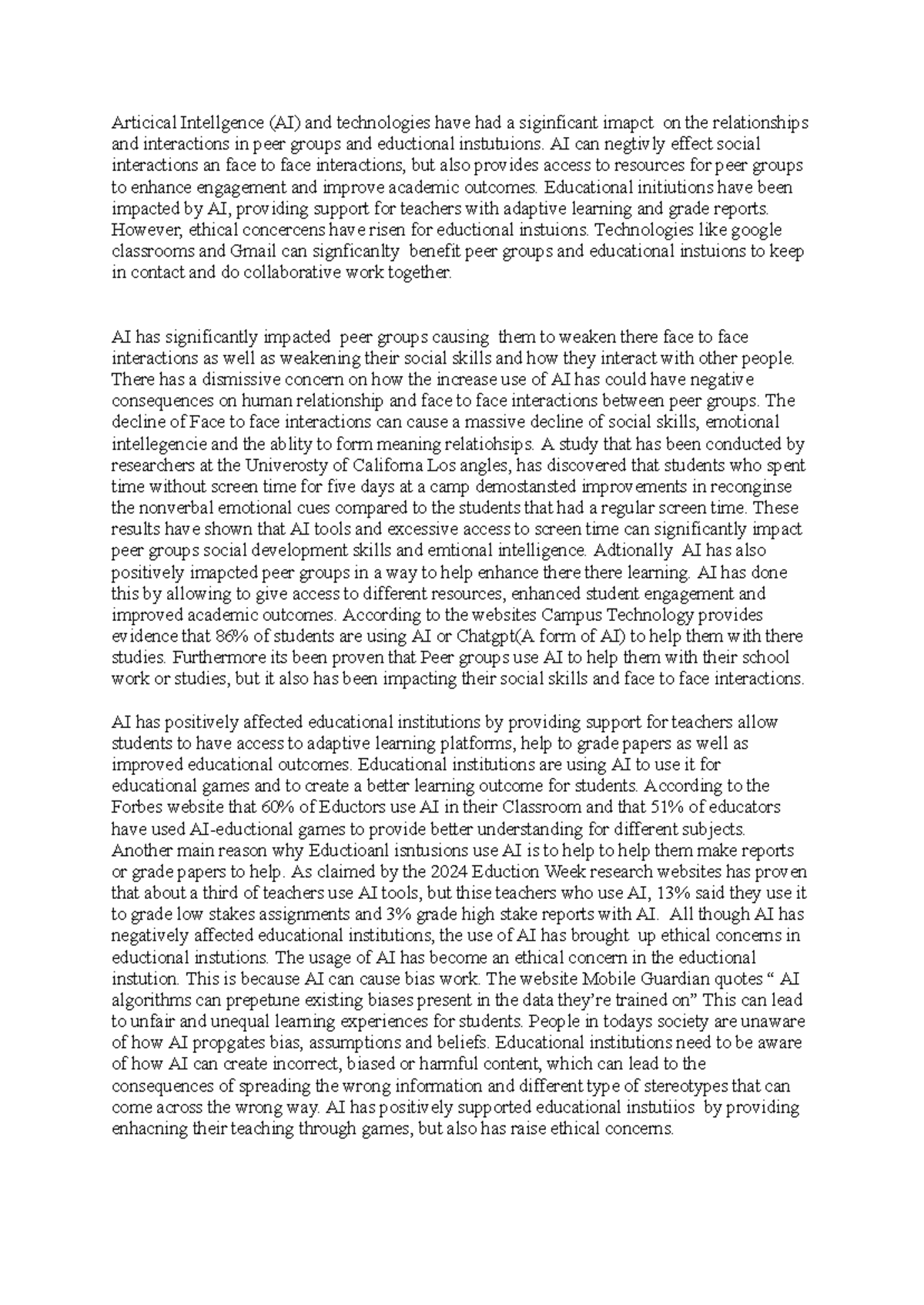 SAC Assessment Task 1: Impact of AI on Peer Groups & Education - Studocu