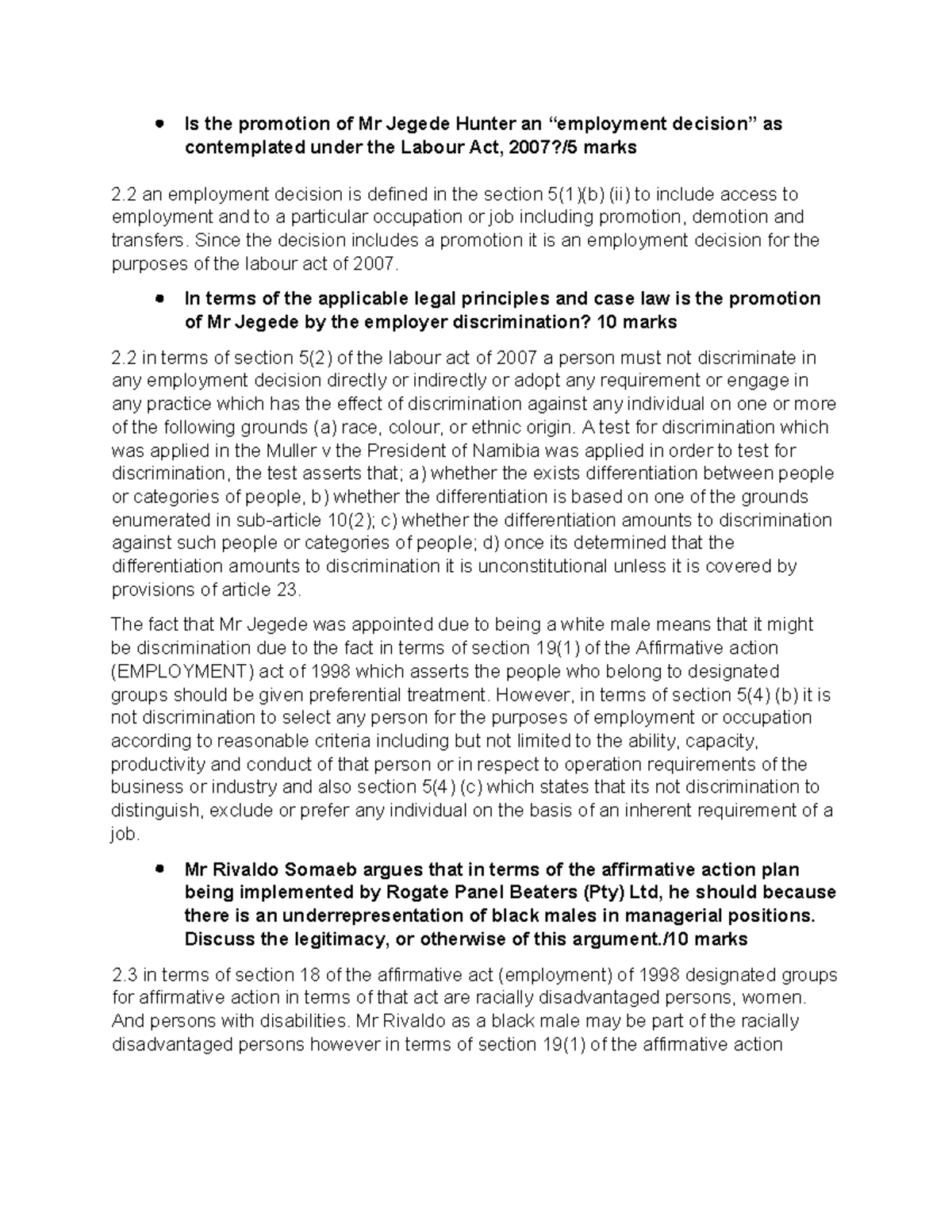 Labour Law Analysis: Employment Decisions & Discrimination - 2023 - Studocu