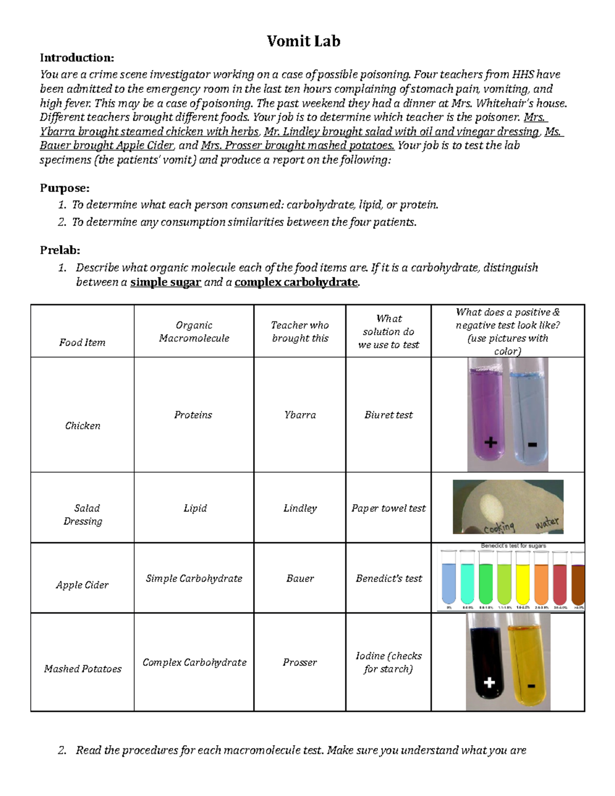 Bauer Honors Lab: Investigating Food Poisoning via Vomit Analysis - Studocu