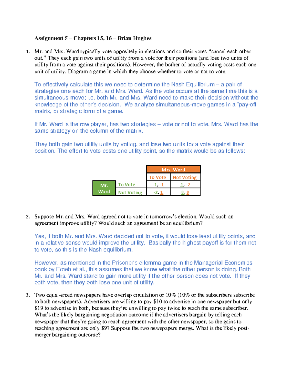 Assignment 5 - Game Theory Analysis of Voting Behavior - Studocu