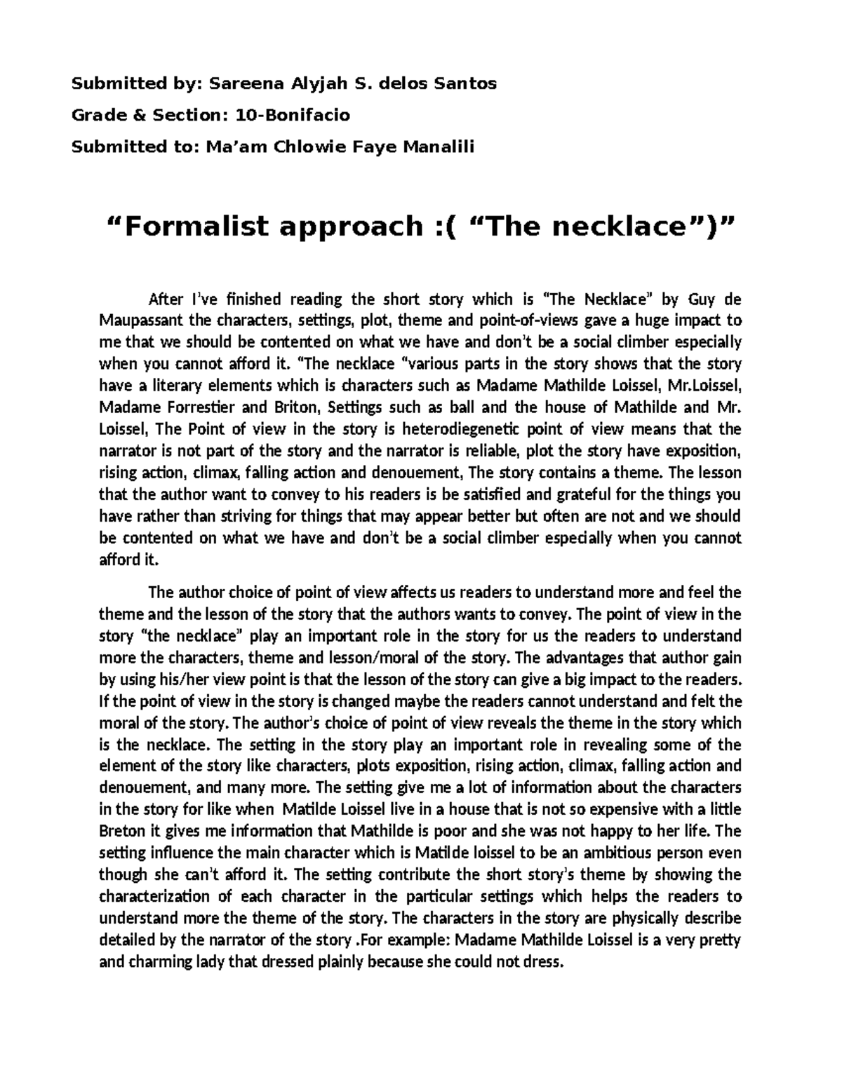 Formalist Analysis of 