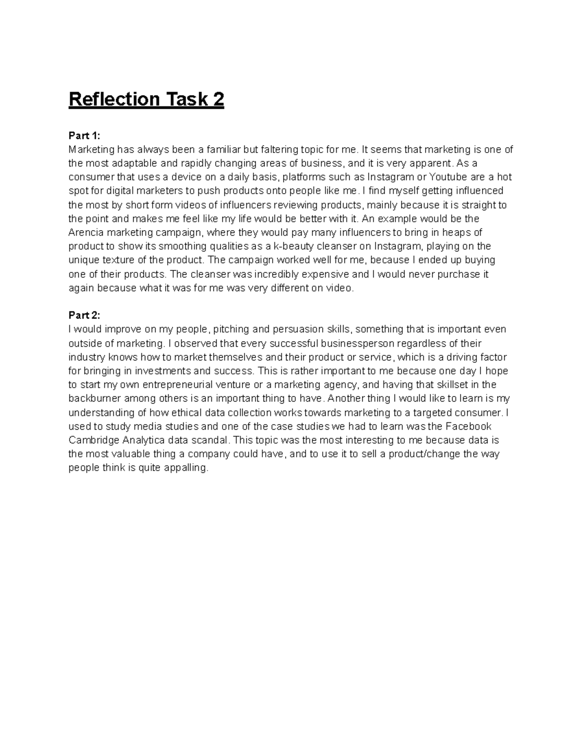 Reflection Task 2: Insights on Marketing & Personal Growth - Studocu