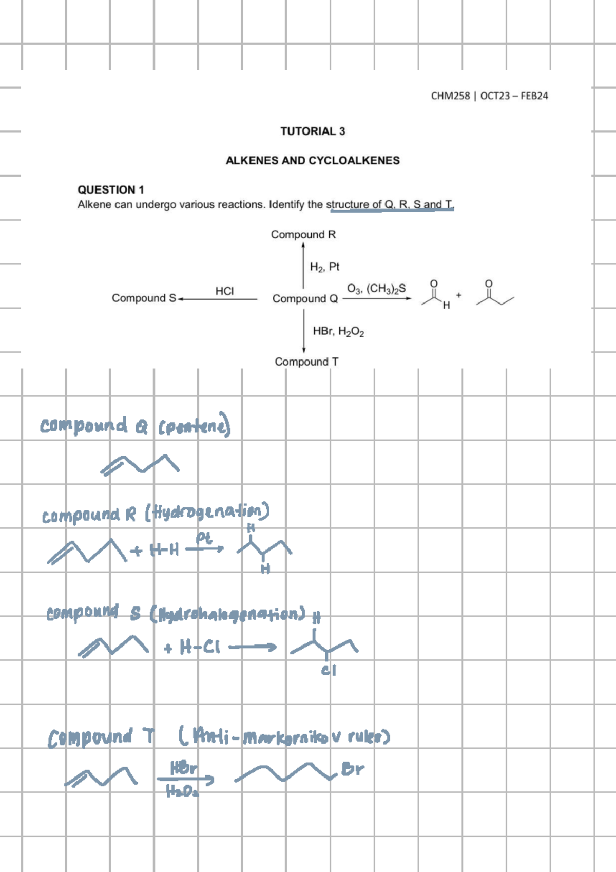 CHM258 I OCT23 FEB24 TUTORIAL 3: Alkenes & Cycloalkenes Analysis - Studocu