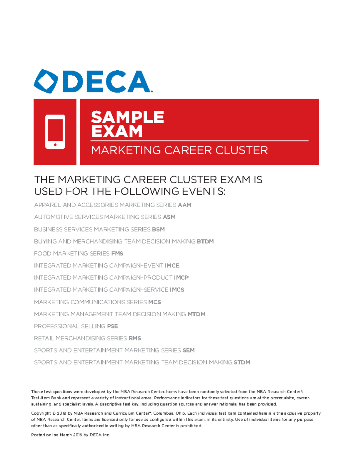 DECA Marketing Cluster Sample Exam: Test 1182 Overview and Questions ...