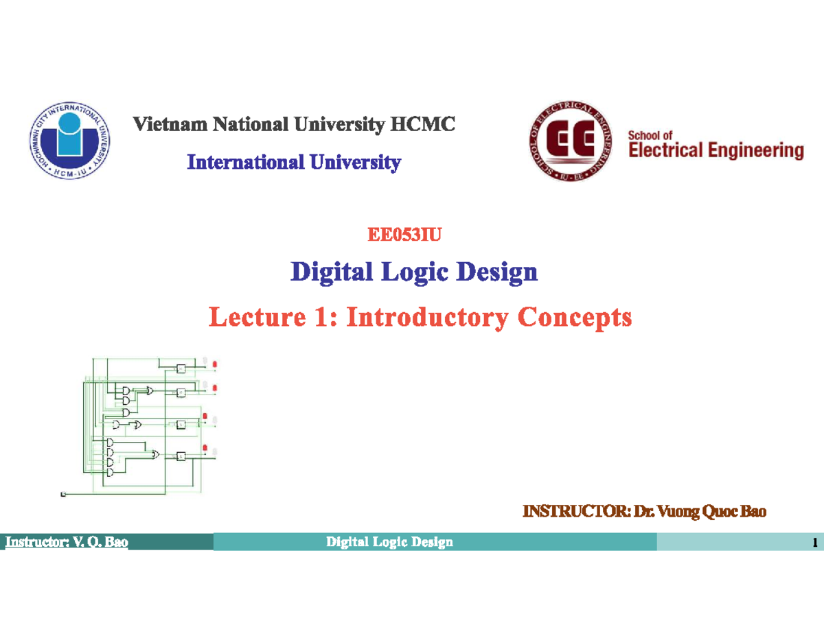 EE053IU Digital Logic Design Lecture 1: Intro to Concepts - Studocu