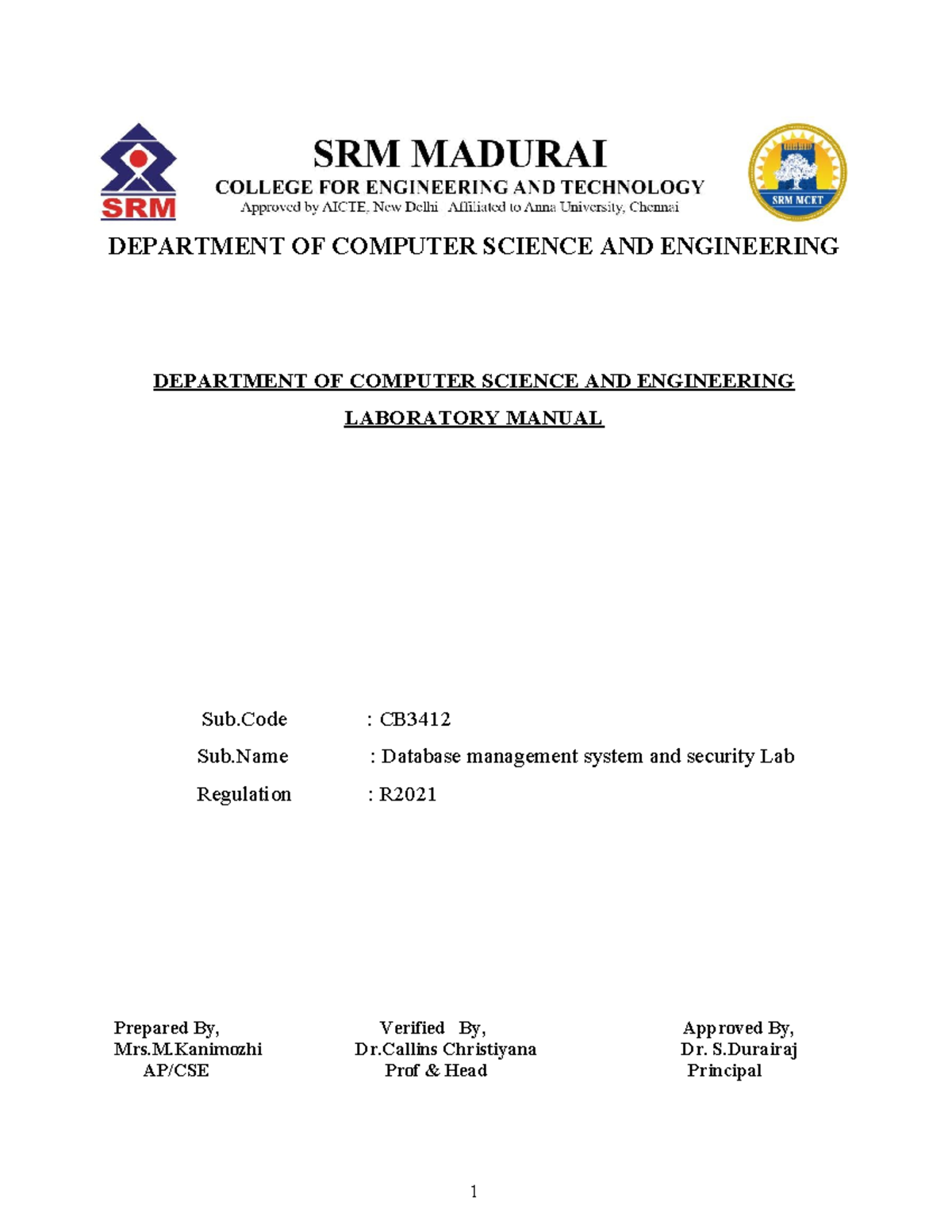 **Database Management Systems & Security Lab Manual (CB) - Lab ...