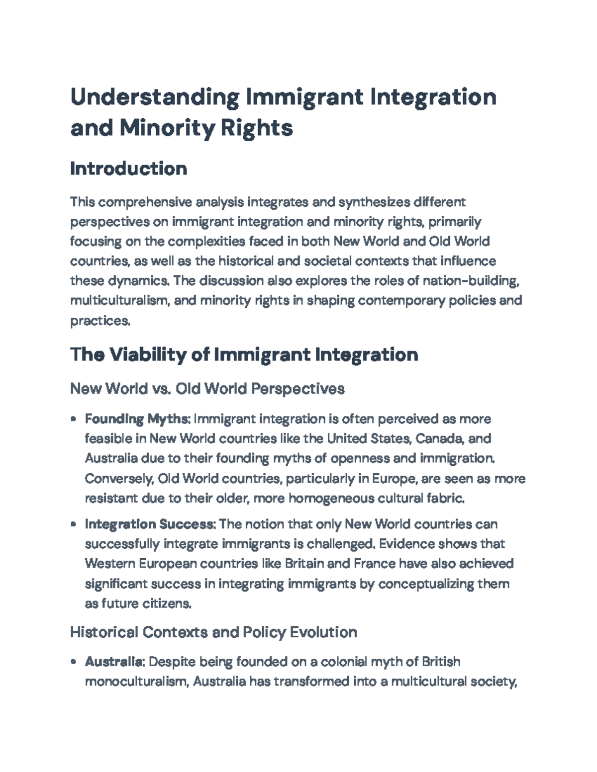 Understanding Immigrant Integration & Minority Rights: Global ...