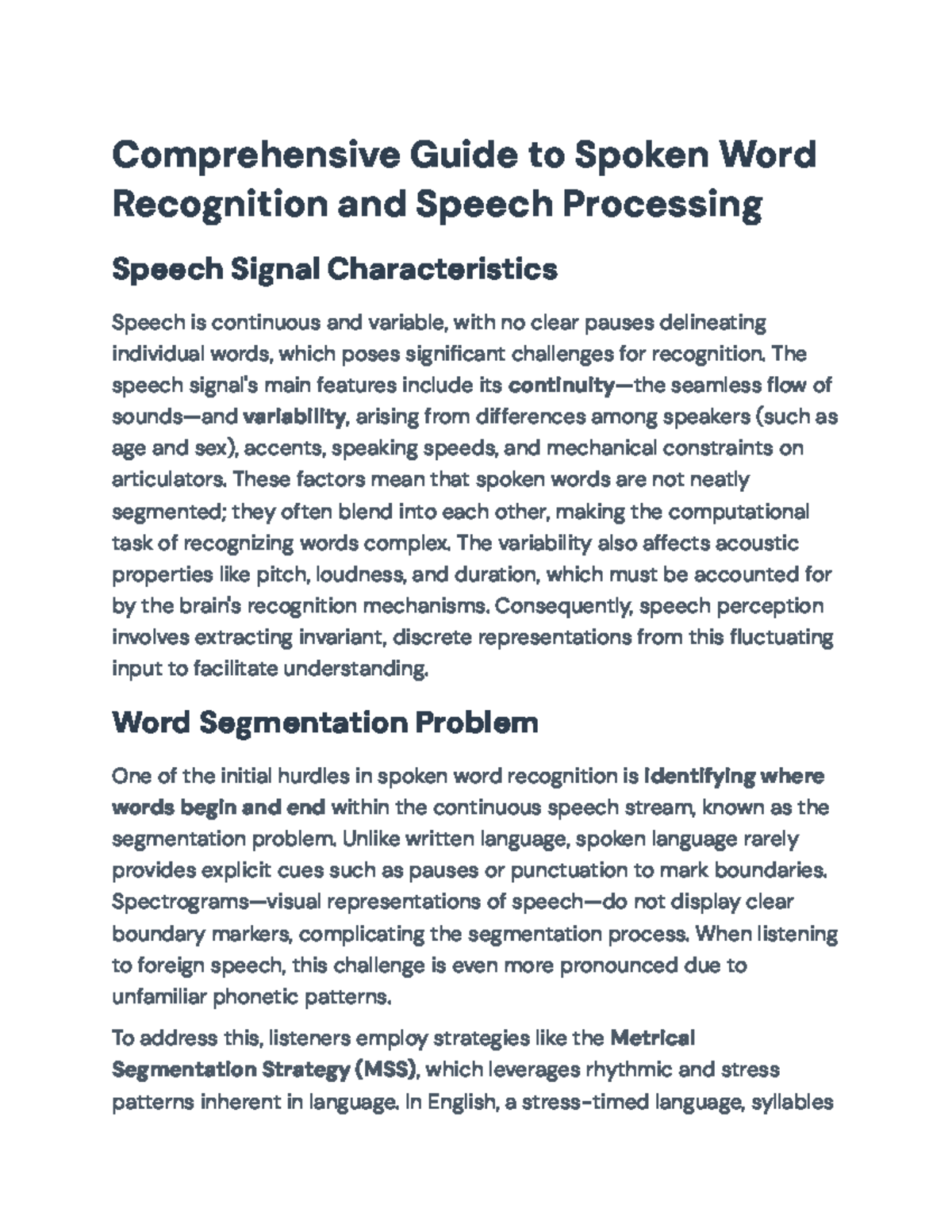 Comprehensive Study on Spoken Word Recognition & Speech Processing (CWS ...