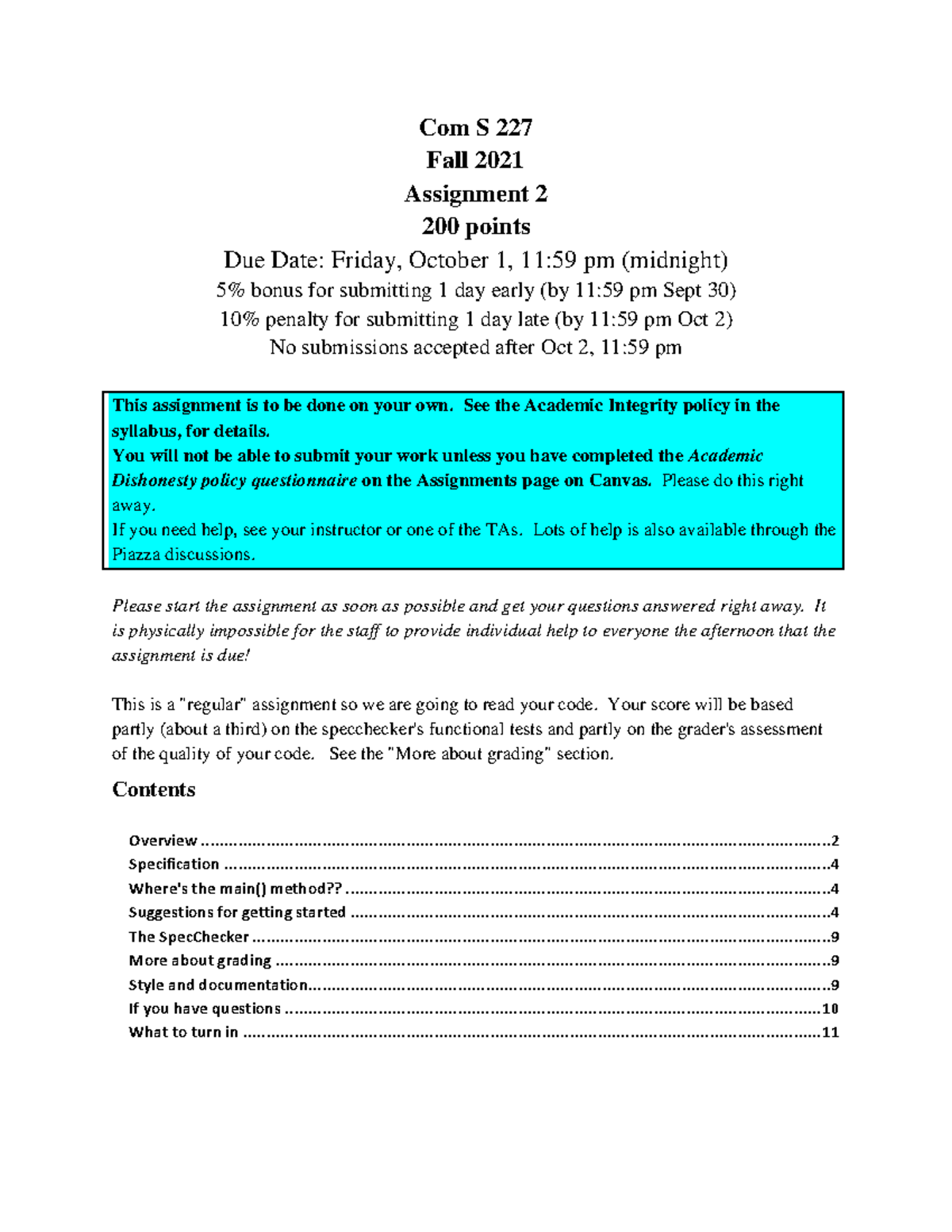 Com S 227 - Fall 2021: Assignment 2 Details and Guidelines - Studocu