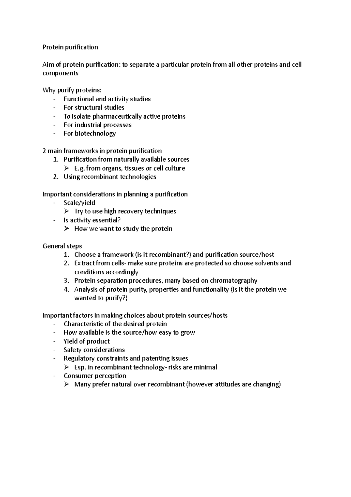 Protein purification - Lecture notes 1 - Protein purification Aim of ...