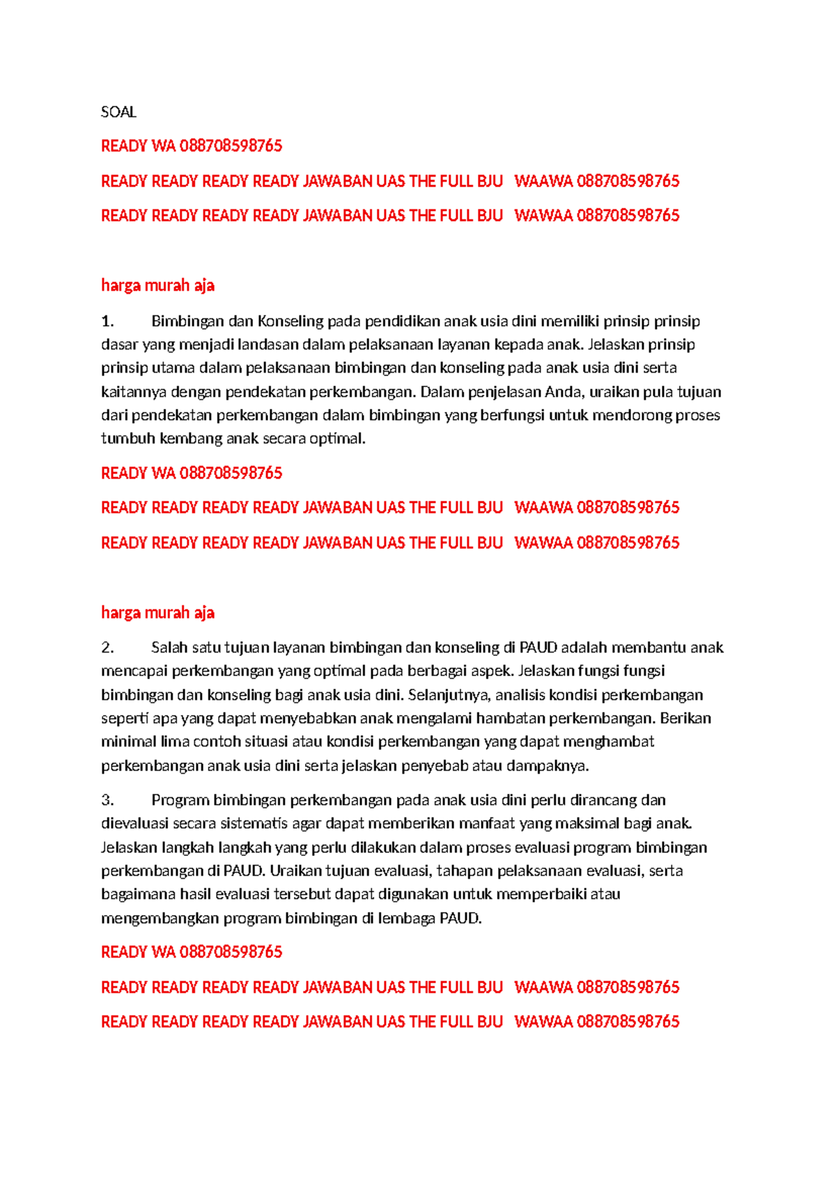 UAS Bimbingan dan Konseling Anak Usia Dini - WAA 088708598765 - Document Preview