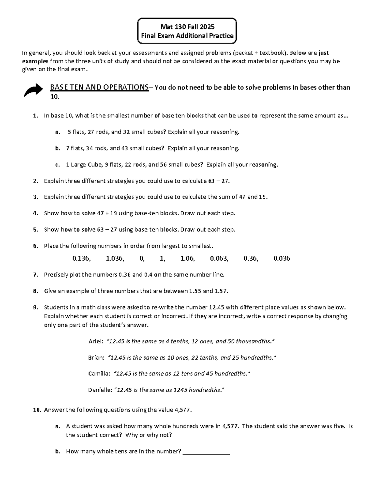 Mat 130 Fall 2025 Final Exam Additional Practice - Studocu