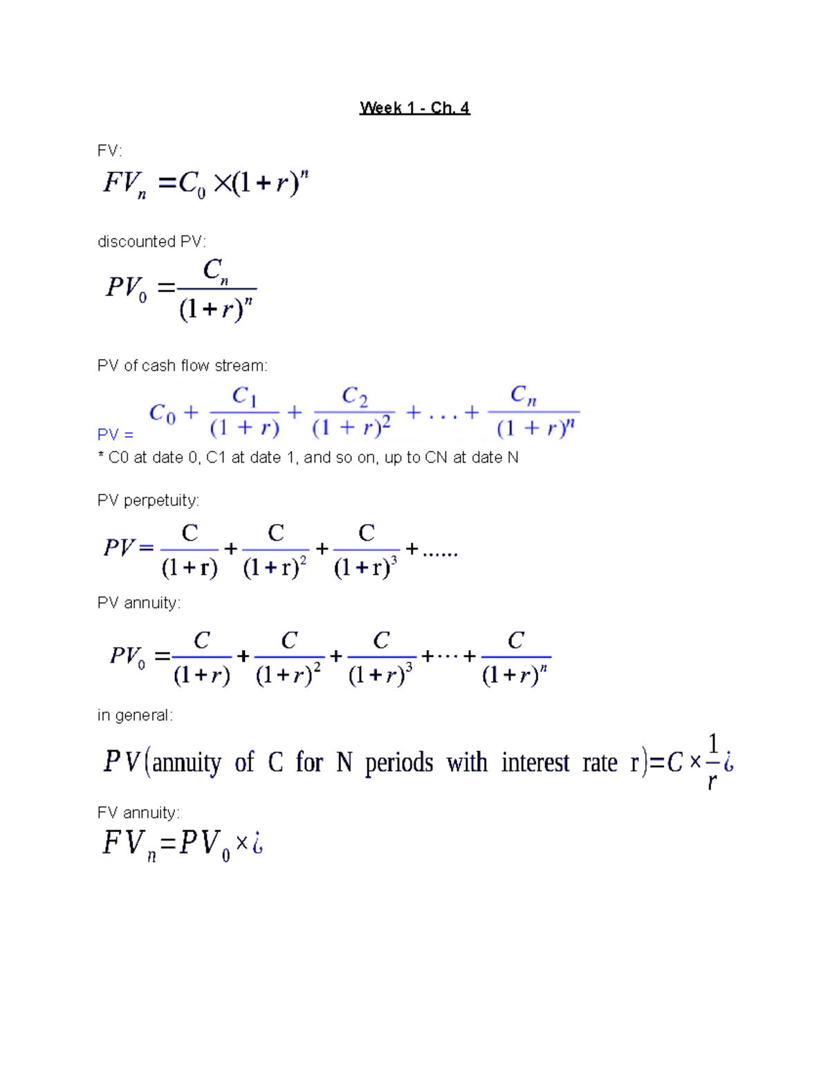 FIN 401 Lecture Notes: Key Concepts in Finance (Ch. 4, 6, 7, 8, 12, 14 ...