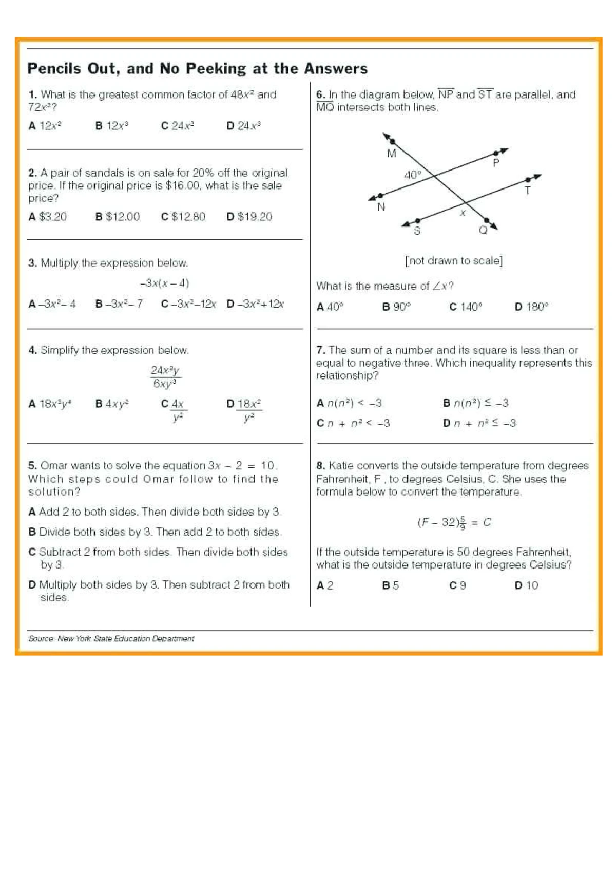 Algebra 1: Solving Integer Equations - Practice Problems - Studocu