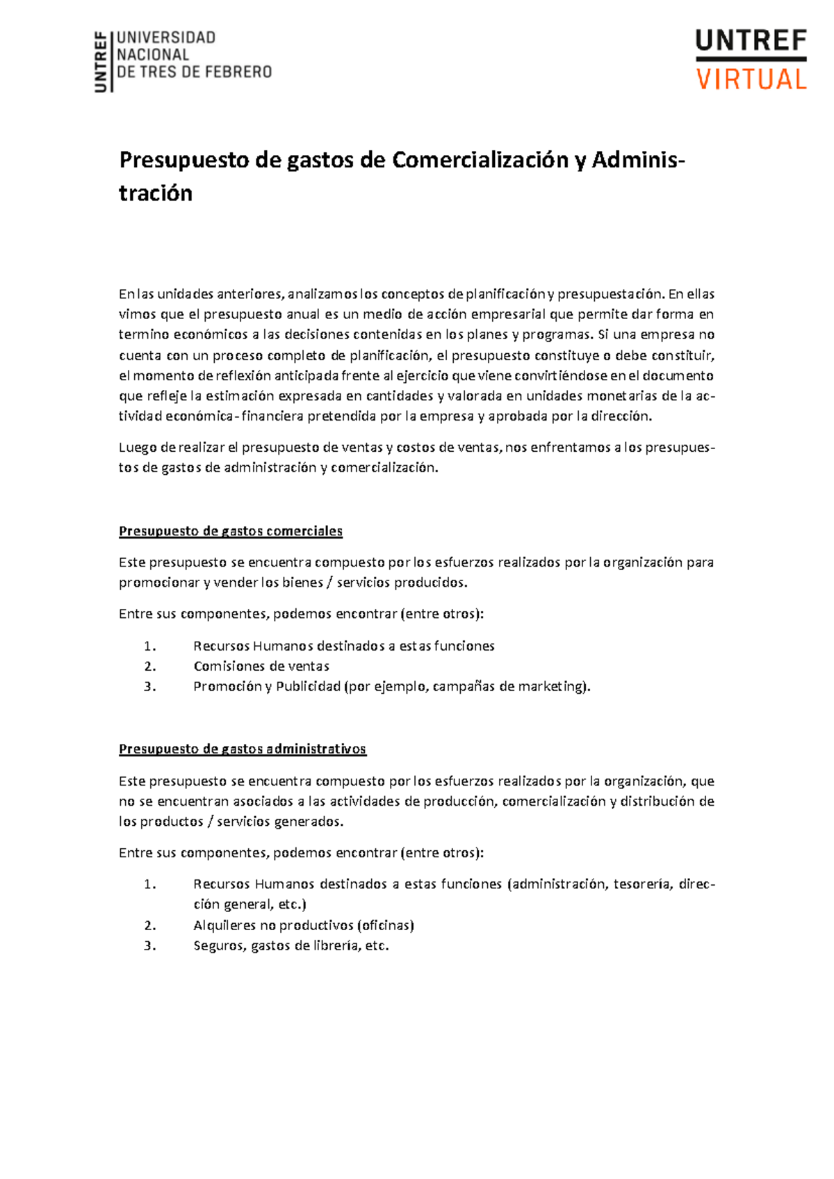 Presupuesto de Gastos de Comercialización y Administración 1.1 - Studocu