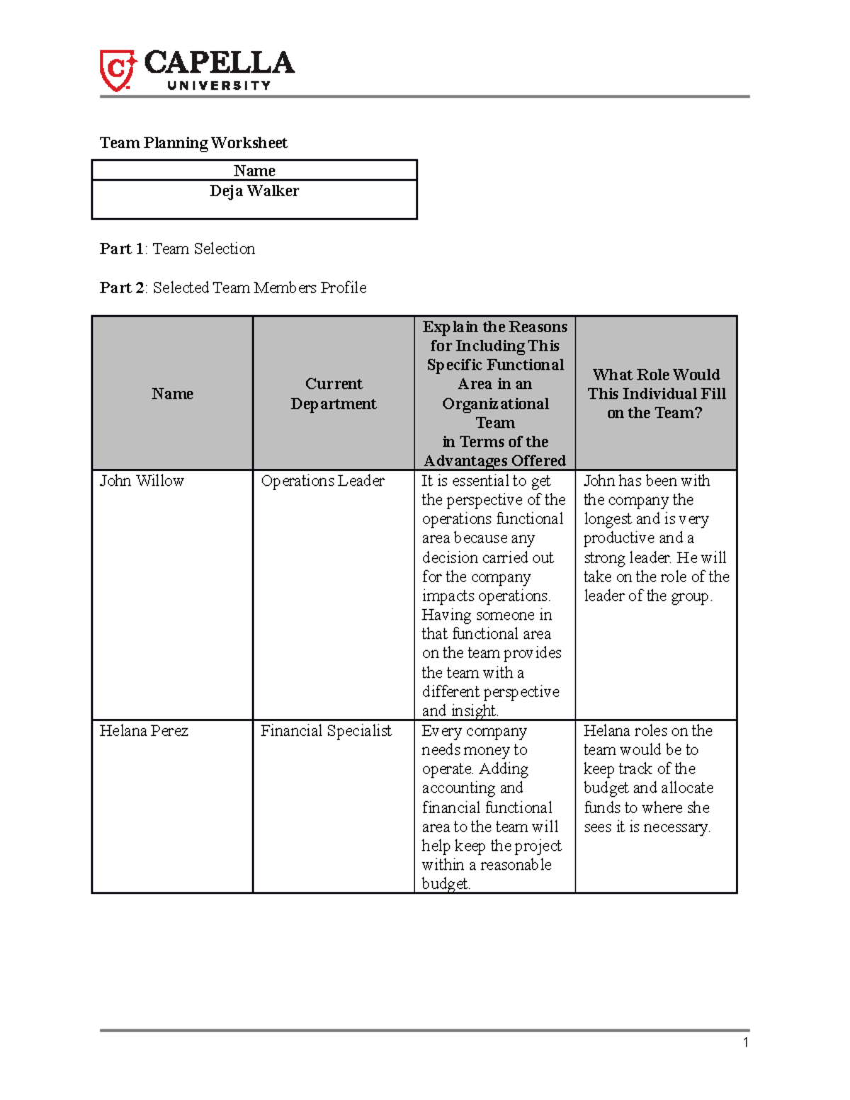Team Planning Worksheet - Week 8 Assignment by Deja Walker - Studocu