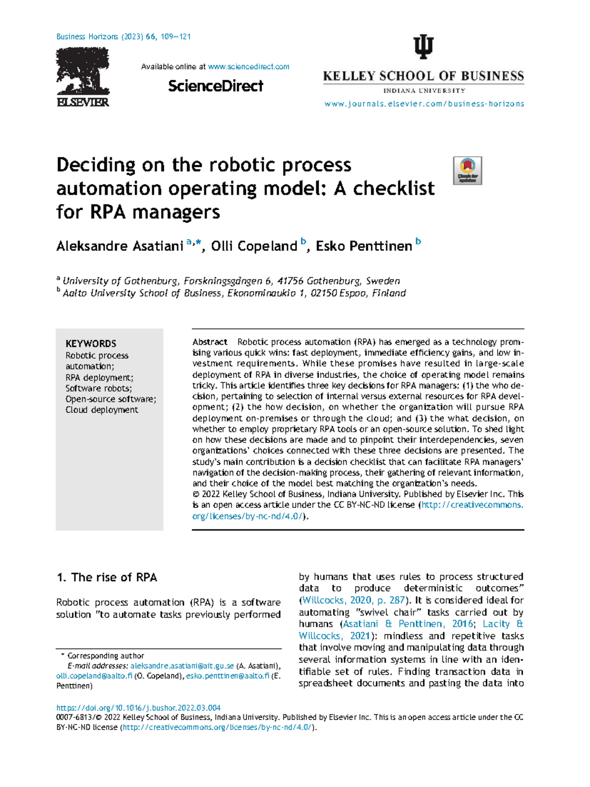 Deciding on RPA Operating Model: A Checklist for Managers - Studocu