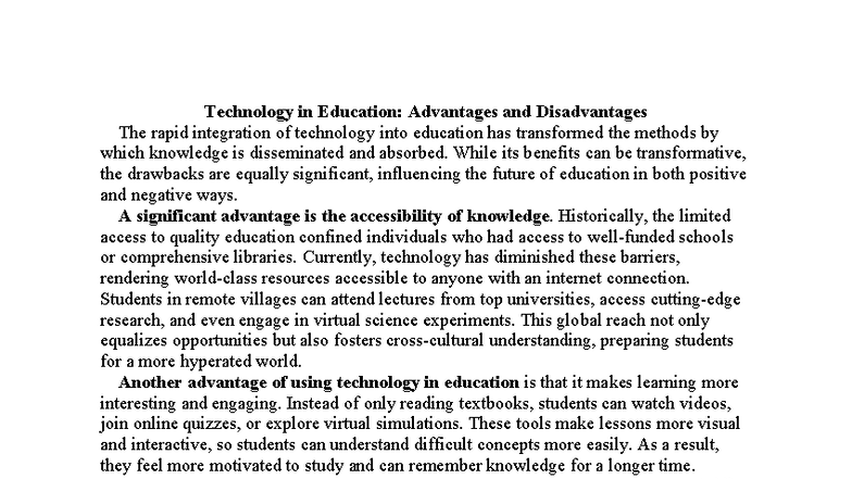 EDU 101: Advantages & Disadvantages of Technology in Education - Studocu