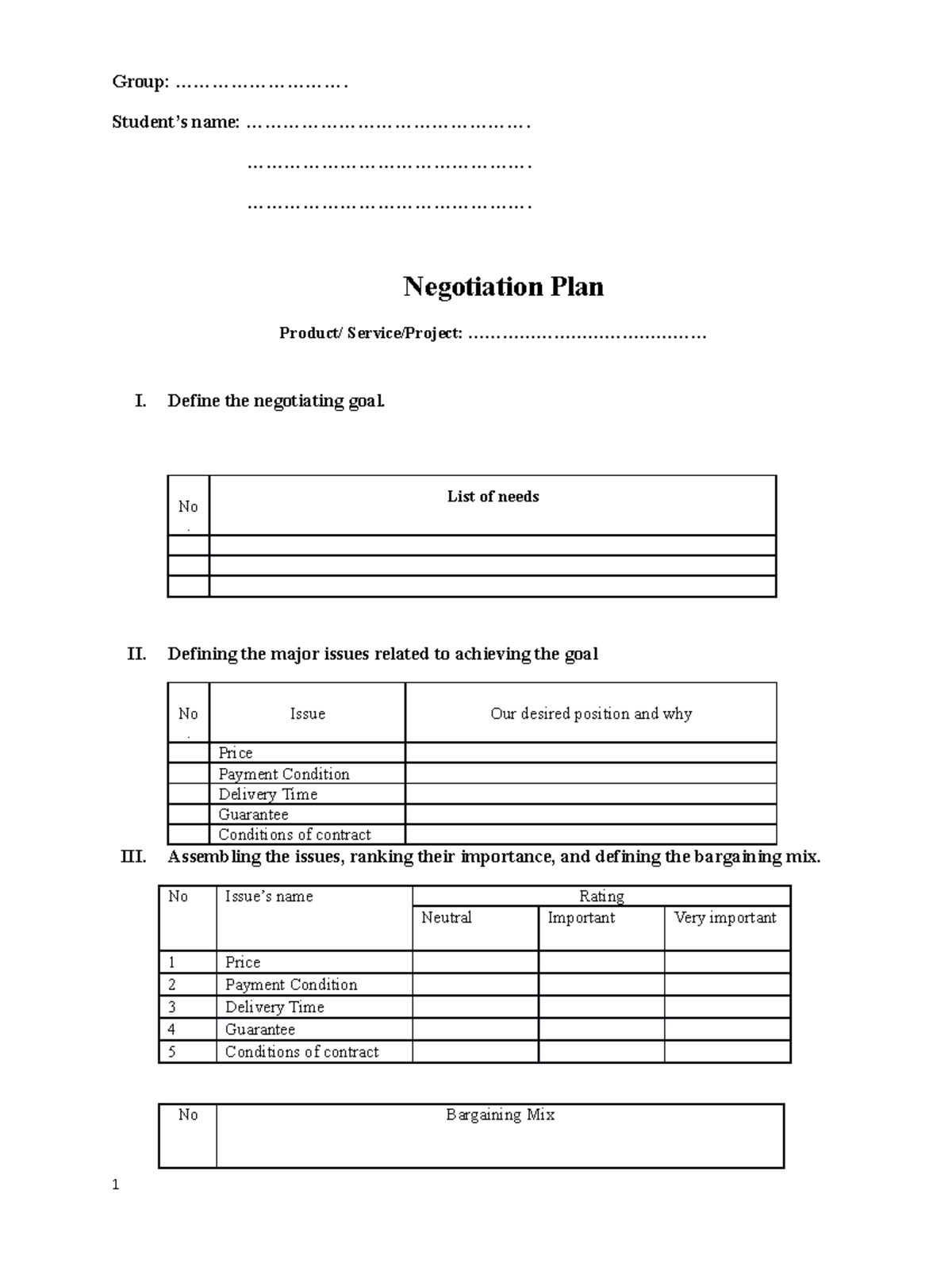 BUS 403 Mini Project: Comprehensive Negotiation Plan Guide - Studocu