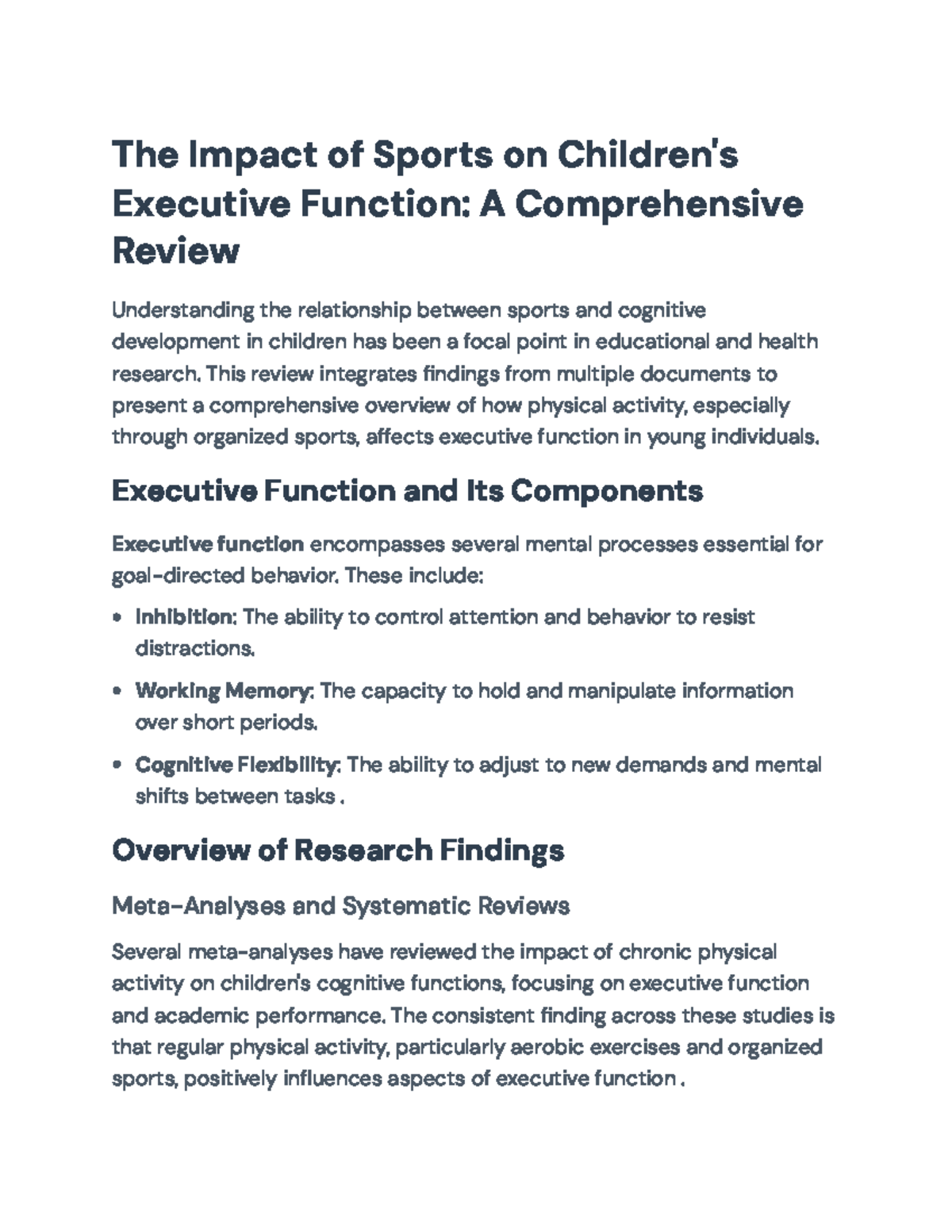 The Impact of Sports on Children's Executive Function: A Review - The ...