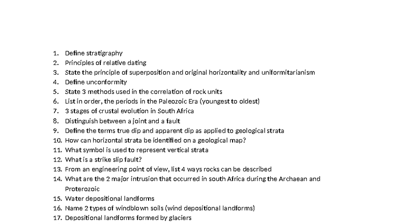 Geology 101: Test 2 Sample Questions on Stratigraphy and Soil Mechanics ...