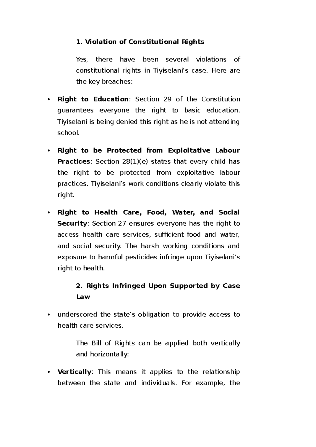 1 - Constitutional Rights Violations in Tiyiselani's Case Study - Studocu