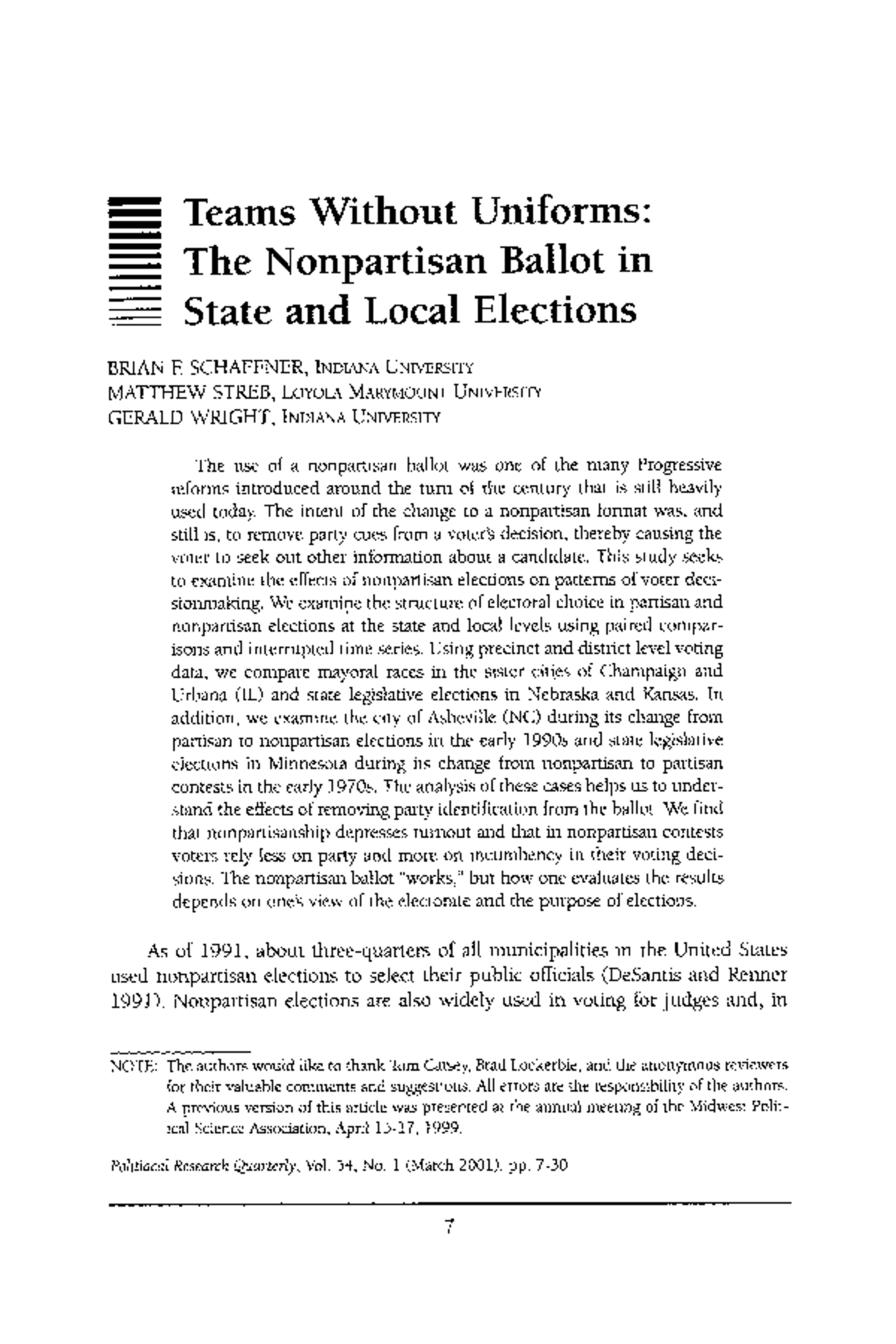 Effects of Nonpartisan Ballots on Voter Decisions in Elections - Tearns ...