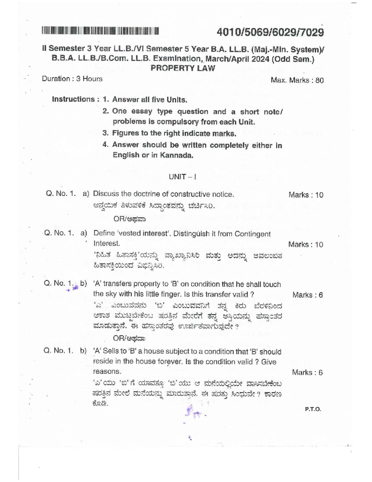 Property Law Exam Notes - B.A. LL.B. II Sem. 2024 - Studocu