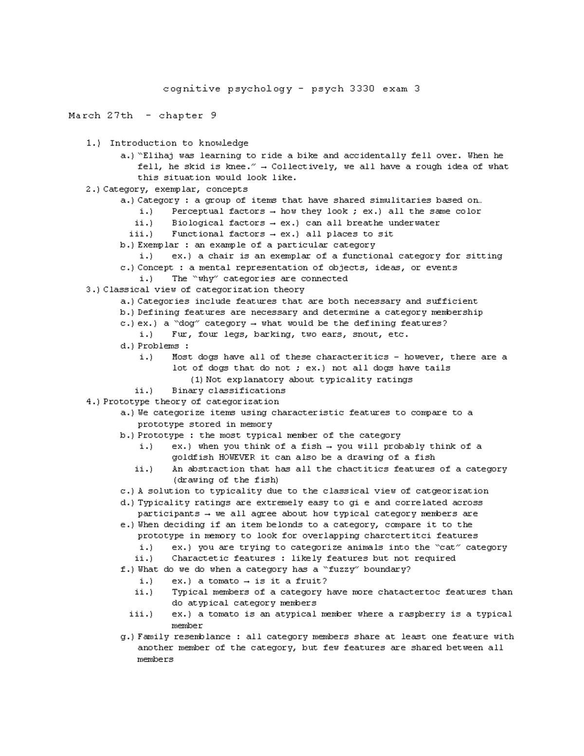 Cognitive Psychology Exam 3 Review - Chapter 9 & 11 Notes (Psych 3330 ...