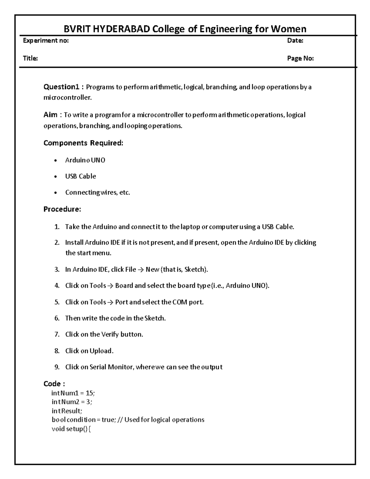 ES Lab - Experiment Notes on Microcontroller Operations and ...