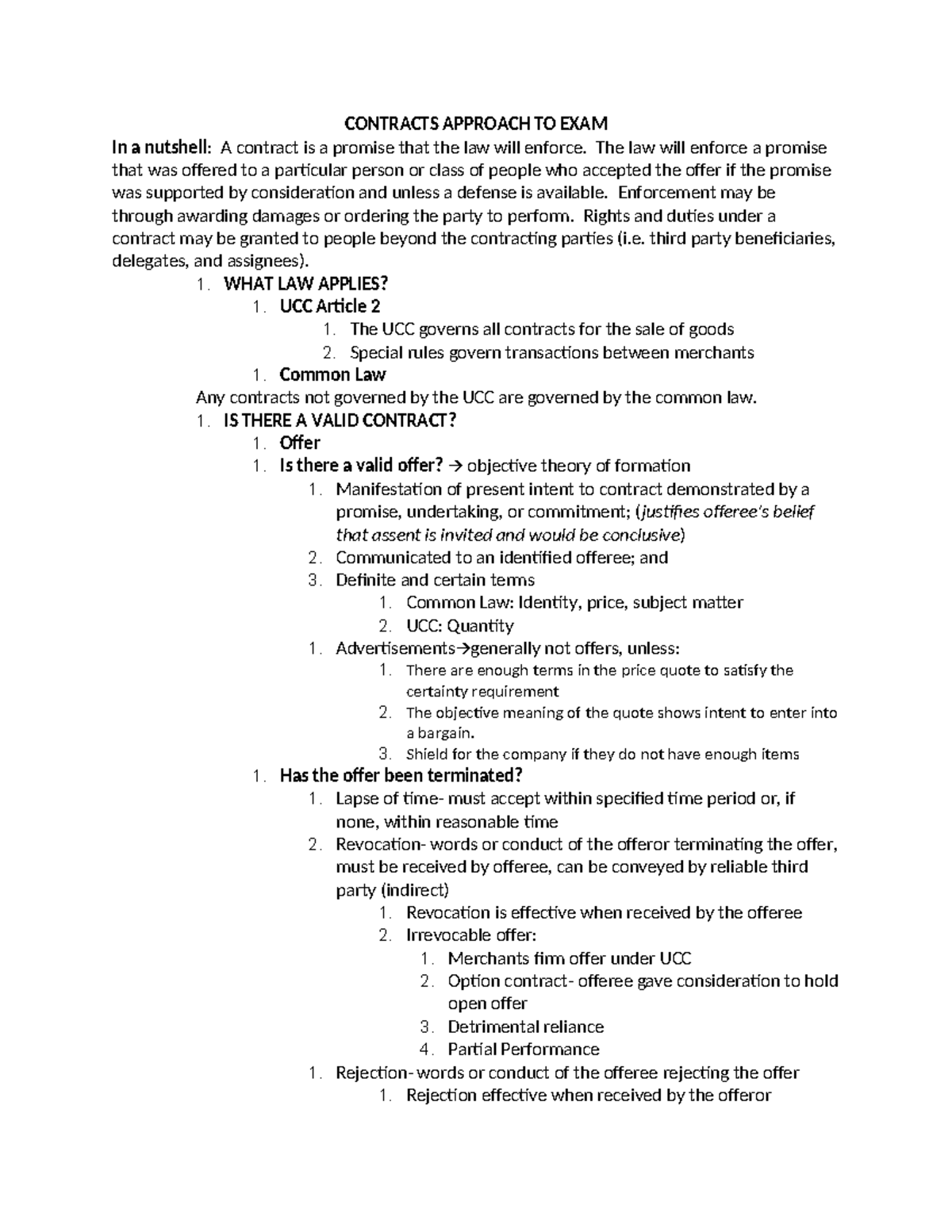Contracts Exam Outline: Key Principles and Enforcement Guide - Studocu