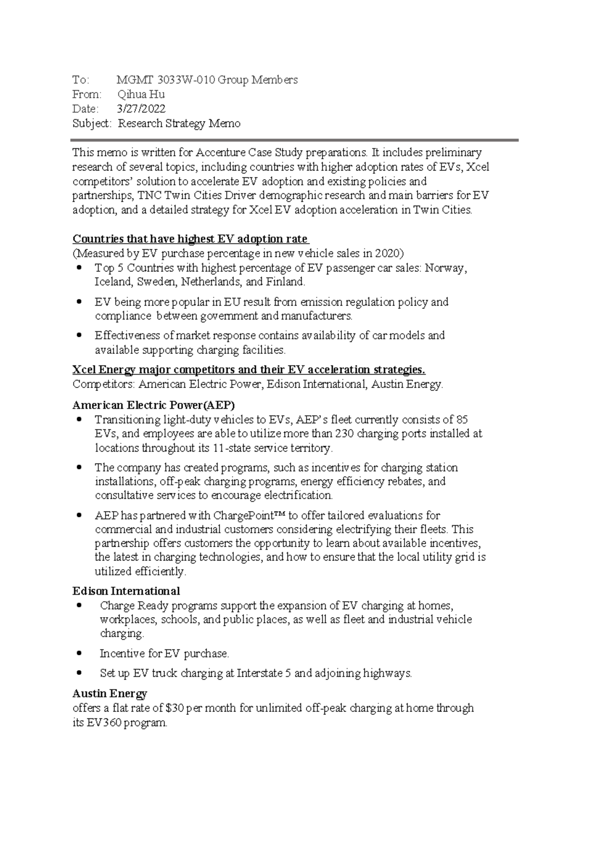 Research Strategy Memo: Accenture Case Study on EV Adoption - Studocu