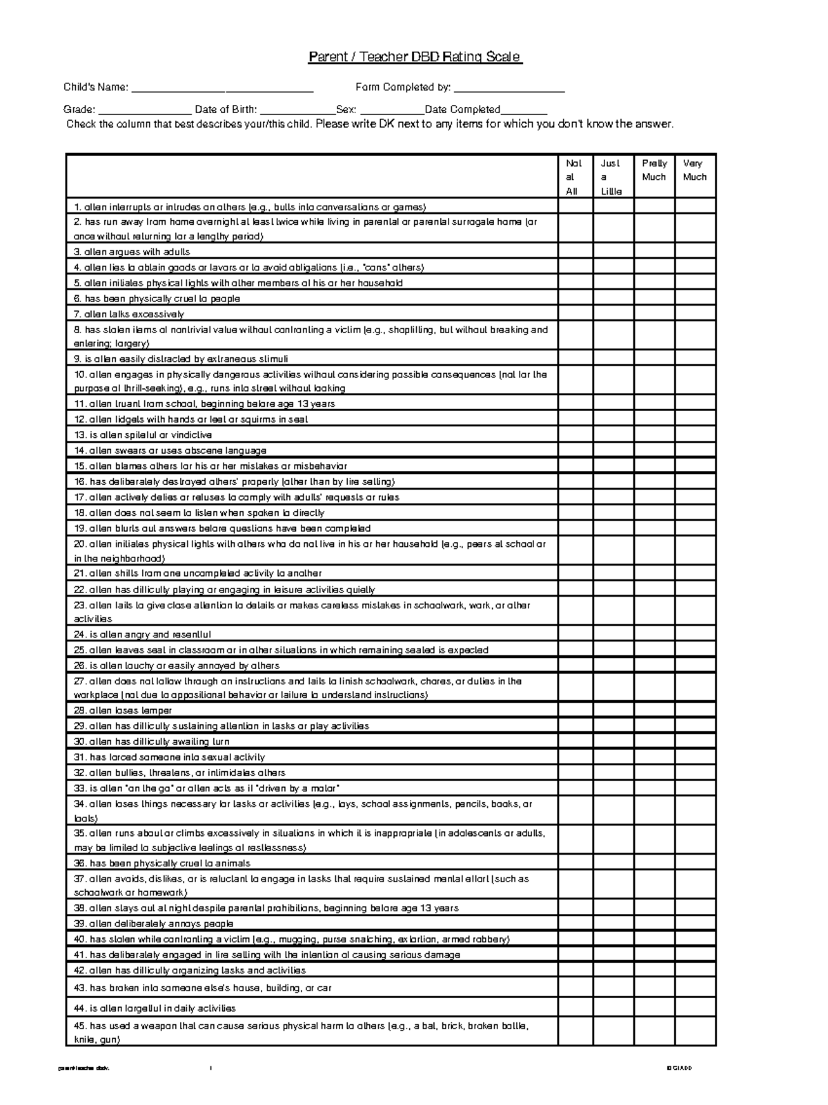DBD Rating Scale Manual: Understanding Disruptive Behavior in Children ...